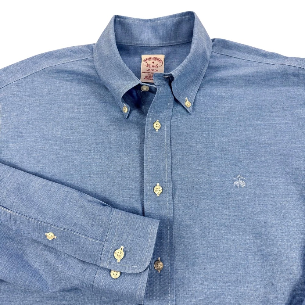 Brooks Brothers Madison Shirt Mens Medium Blue Non Iron Supima Cotton Chambray